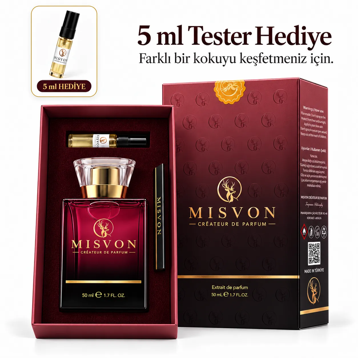 MİSVON bordo şişe ve kutusu ile 5 ml tester hediyesi